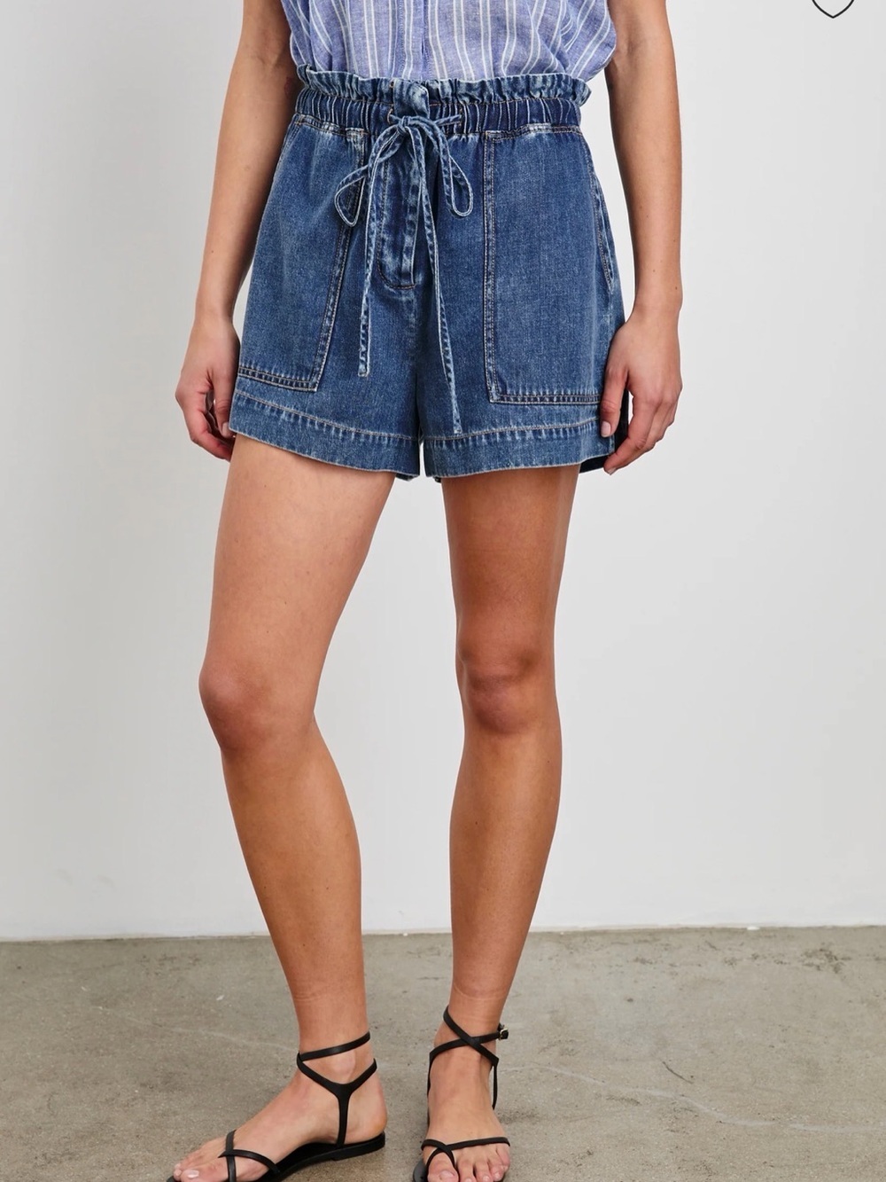 Rails Foster Short Paperbag Denim Shorts XS Drawstring High Rise